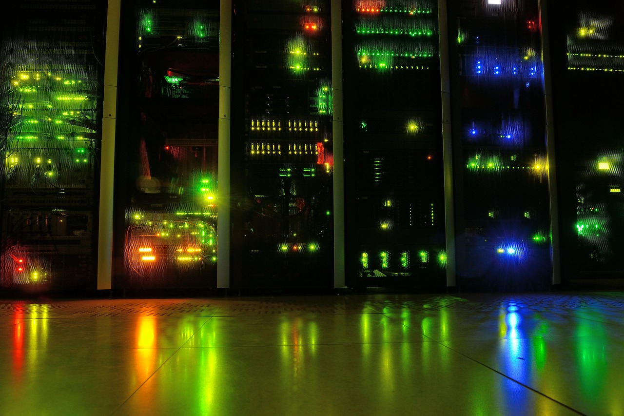 Server racks in a data center aisle during an infrastructure maintenance window.